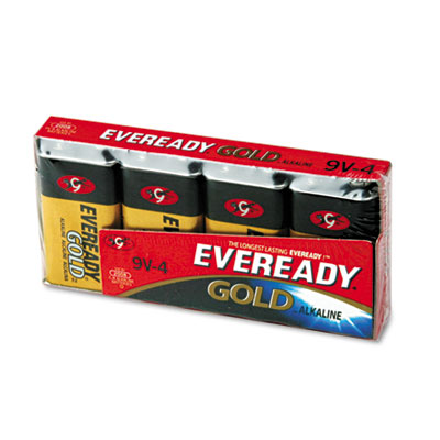 GOLD ALKALINE BATTERIES, 9V, 4 BATTERIES/PACK