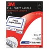 PERMANENT ADHESIVE WHITE MAILING LABELS F/ INKJET PRINTERS, 8-1/2 X 11, 100/PACK