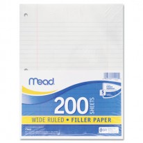 FILLER PAPER, 16-LBS., WIDE RULED, 3-HOLE PUNCHED, 10-1/2 X 8, 200 SHEETS/PACK