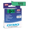 D1 STANDARD TAPE CARTRIDGE FOR DYMO LABEL MAKERS, 1/2IN X 23FT, BLACK ON GREEN