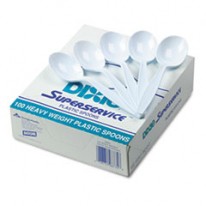 PLASTIC CUTLERY, HEAVYWEIGHT SOUP SPOONS, WHITE, 100/BOX