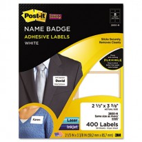 REMOVABLE NAME BADGE LABELS, 2-1/3 X 3-3/8, WHITE, 400/PACK