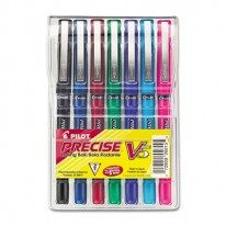 PRECISE V5 ROLLER BALL STICK PEN, NEEDLE PT, ASST INKS, 0.5MM EXTRA FINE, 7/PACK