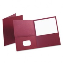 TWIN-POCKET PORTFOLIO, EMBOSSED LEATHER GRAIN PAPER, BURGUNDY, 25/BOX