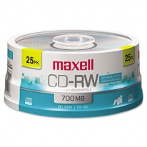 CD-RW DISCS, 700MB/80MIN, 4X, SPINDLE, SILVER, 25/PACK