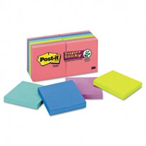 SUPER STICKY NOTES, 3 X 3, FIVE JEWEL POP COLORS, 12 90-SHEET PADS/PACK