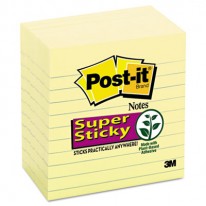 SUPER STICKY NOTES, 4 X 4, LINED, CANARY YELLOW, 6 90-SHEET PADS/PACK