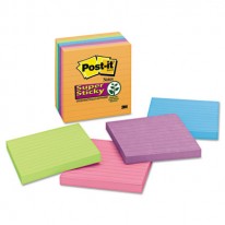 SUPER STICKY NOTES, 4 X 4, LINED, 5 ELECTRIC GLOW COLORS, 6 90-SHEET PADS/PACK