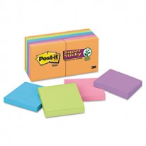 SUPER STICKY NOTES, 3 X 3, FIVE ELECTRIC GLOW COLORS, 12 90-SHEET PADS/PACK