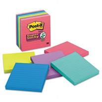 SUPER STICKY JEWEL POP NOTES, 4 X 4, LINED, FIVE COLORS, 6 90-SHEET PADS/PACK