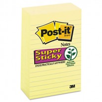 SUPER STICKY NOTES, 4 X 6, LINED, CANARY YELLOW, 5 90-SHEET PADS/PACK