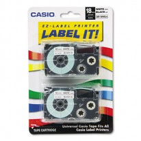 TAPE CASSETTES FOR KL LABEL MAKERS, 18MM X 26FT, BLACK ON WHITE, 2/PACK