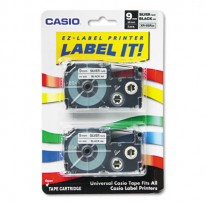 TAPE CASSETTES FOR KL LABEL MAKERS, 9MM X 26FT, BLACK ON SILVER, 2/PACK