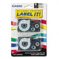 TAPE CASSETTES FOR KL LABEL MAKERS, 9MM X 26FT, BLACK ON WHITE, 2/PACK