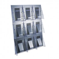 MULTI-POCKET WALL-MOUNT LITERATURE SYSTEMS, 27-3/8W X 2-7/8D X 35-1/4H, CLEAR/BK