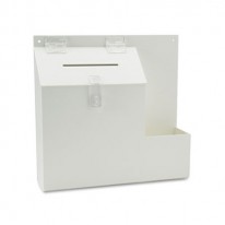 PLASTIC SUGGESTION BOX WITH LOCKING TOP, 13 3/4 X 3 5/8 X 13, WHITE