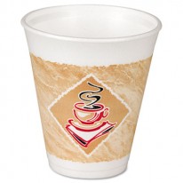 FOAM HOT/COLD CUPS, 12 OZ., WHITE W/BROWN & RED, 1000/CARTON