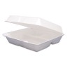 CARRYOUT FOOD CONTAINER, FOAM HINGED 3-COMPARTMENT, 9-1/2 X 9-1/4 X 3, 200/CTN