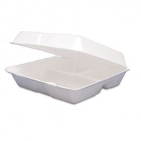 CARRYOUT FOOD CONTAINER, FOAM HINGED 3-COMPARTMENT, 9-1/2 X 9-1/4 X 3, 200/CTN