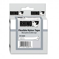 RHINO FLEXIBLE NYLON INDUSTRIAL LABEL TAPE CASSETTE, 3/4IN X 11-1/2 FT, WHITE