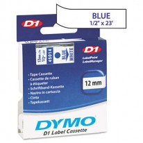 D1 STANDARD TAPE CARTRIDGE FOR DYMO LABEL MAKERS, 1/2IN X 23FT, BLUE ON WHITE