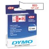 D1 STANDARD TAPE CARTRIDGE FOR DYMO LABEL MAKERS, 1/2IN X 23FT, RED ON WHITE