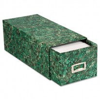 REINFORCED BOARD CARD FILE WITH PULL DRAWER HOLDS 1500 4 X 6 CARDS, GREEN MARBLE