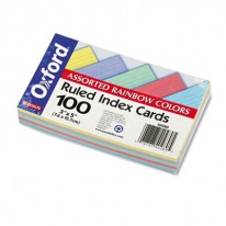 RULED INDEX CARDS, 3 X 5, BLUE/VIOLET/CANARY/GREEN/CHERRY, 100/PACK