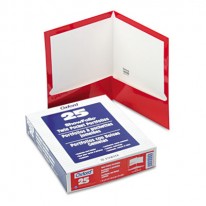 HIGH GLOSS LAMINATED PAPERBOARD FOLDER, 100-SHEET CAPACITY, RED, 25/BOX