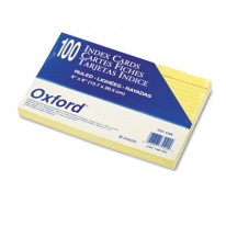 RULED INDEX CARDS, 5 X 8, CANARY, 100/PACK
