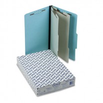 PRESSBOARD CLASSIFICATION FOLDER, 2/5 TAB, LEGAL, SIX-SECTION, BLUE, 10/BOX