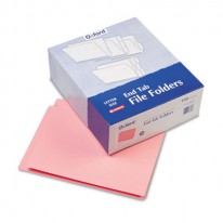 REINFORCED END TAB FOLDERS, TWO PLY TAB, LETTER, PINK,  100/BOX
