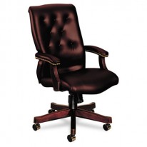 6540 SERIES EXECUTIVE HIGH-BACK SWIVEL CHAIR, MAHOGANY/OXBLOOD VINYL UPHOLSTERY