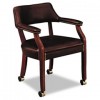 6550 SERIES GUEST ARM CHAIR WITH CASTERS, MAHONGANY/OXBLOOD VINYL UPHOLSTERY