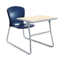 DESK/CHAIR COMBO, 26W X 40-3/4D X 26H, MAPLE/NAVY BLUE SEAT