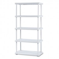 ROUGH N READY 5 SHELF OPEN STORAGE SYSTEM, RESIN, 36W X 18D X 74H, PLATINUM