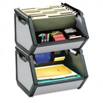 STACKABLE BIN STORAGE BOX, LETTER, PLASTIC, 15-3/4 X 15X 14, GRAY