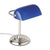 TRADITIONAL INCANDESCENT BANKER'S LAMP, BLUE GLASS SHADE, CHROME BASE, 14 INCHES