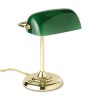 TRADITIONAL INCANDESCENT BANKER'S LAMP, GREEN GLASS SHADE, BRASS BASE, 14 INCHES