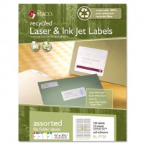 RECYCLED LASER AND INKJET LABELS, 2/3 X 3 7/16, ASSORTED, 750/PACK