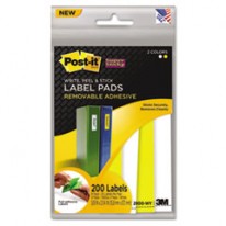 REMOVABLE LABEL PADS, 3/4W X 2-3/8H, WHITE/YELLOW, 200 LABELS/PACK