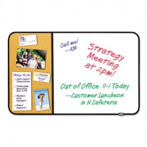 SELF-STICK CORK BULLETIN AND DRY ERASE BOARD, 36 X 22, WHITE, BLACK FRAME