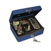 SELECT PERSONAL-SIZE CASH BOX, 4-COMPARTMENT TRAY, 2 KEYS, BLUE W/SILVER HANDLE