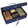 SELECT COMPACT-SIZE CASH BOX, 4-COMPARTMENT TRAY, 2 KEYS, BLUE W/SILVER HANDLE