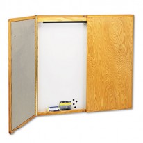 CABINET, FABRIC/DRY ERASE, PORCELAIN/STEEL, 48 X 48 X 24, WHITE, OAK FRAME
