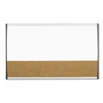 MAGNETIC DRY ERASE/CORK BOARD, PAINTED STEEL, 18 X 30, WHITE/ALUMINUM FRAME